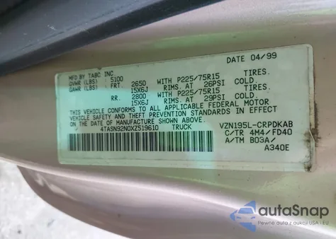 1999 Toyota Tacoma Prerunner V6 from USA, damaged, VIN 4TASN92N0XZ519610